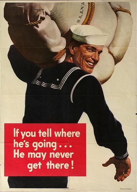 Navy - if you tell where he's going, he may never get there WW2 Poster