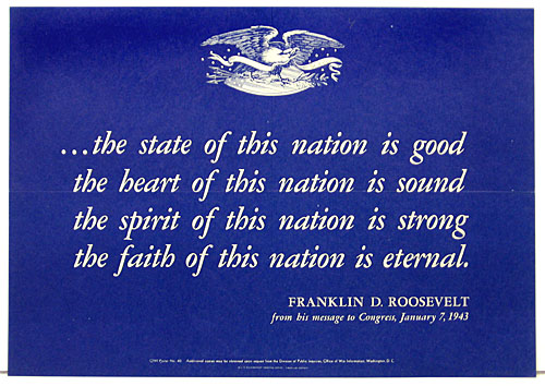 Franklin D Roosevelt message to congress 1943 WW2 Poster
