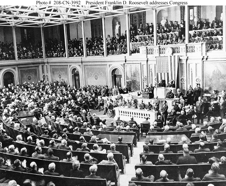 president Franklin D Roosevelt address Congress WW2 Poster