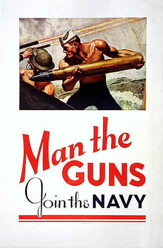 Navy - Man the guns WW2 Poster